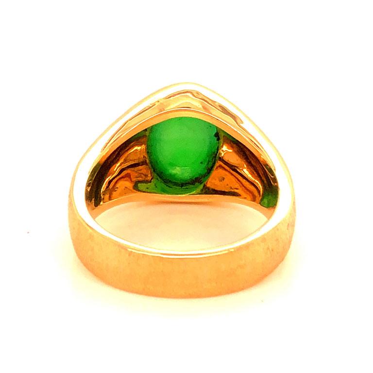 Women's or Men's Imperial Green Jadeite Jade Ring -14k Yellow Gold For Sale