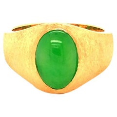 Imperial Green Jadeite Jade Ring -14k Yellow Gold