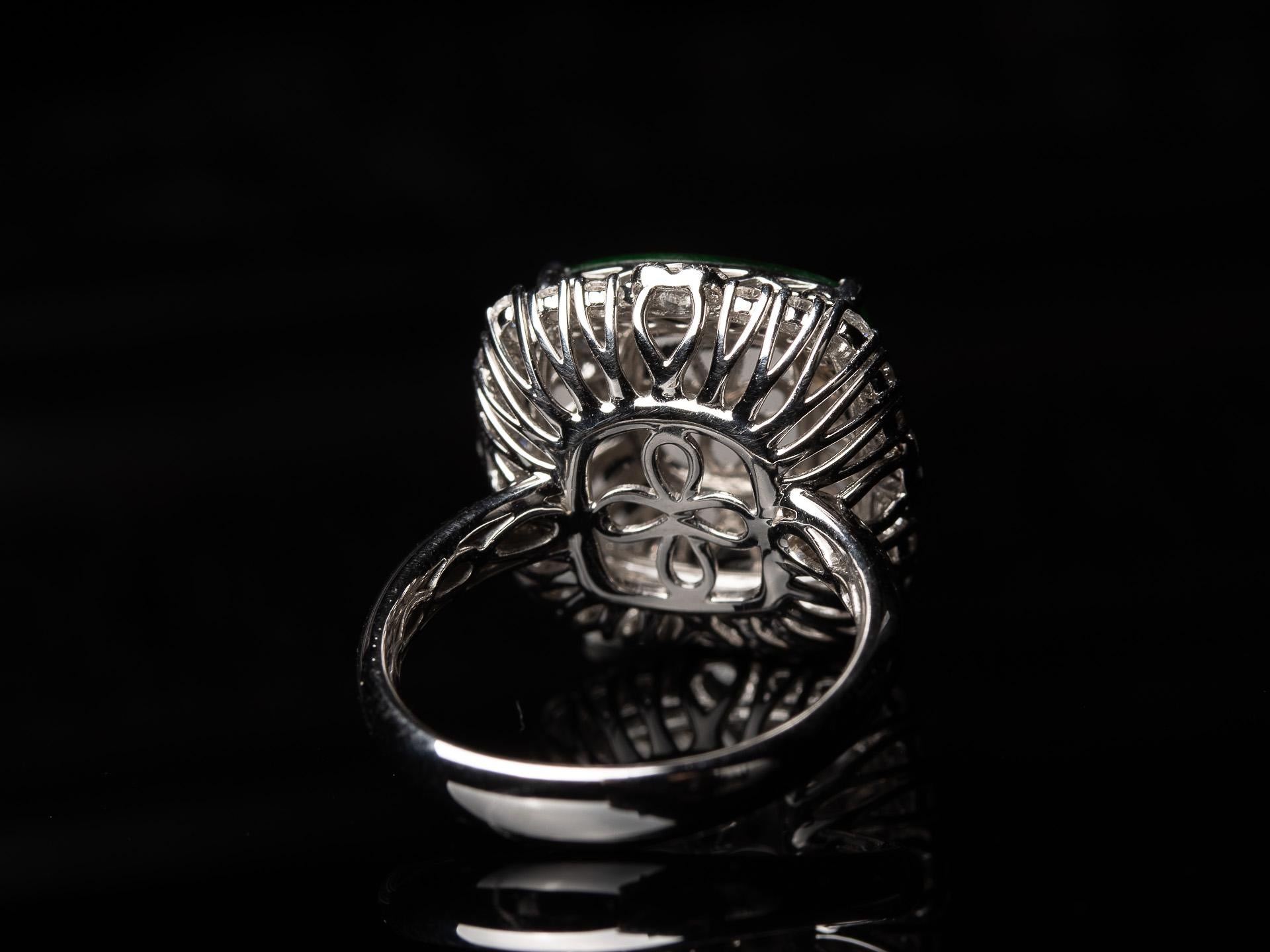 Women's Imperial Green Jadeite Jade Ring with Diamonds For Sale