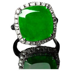 Imperial Green Jadeite Jade Ring with Diamonds