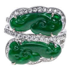 Bague impériale Ruyi en jadéite verte et diamants certifiée non traitée