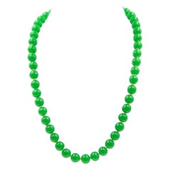 Vintage Imperial Green Peking Glass Bead Necklace with Rhinestone Clasp by Judith McCann