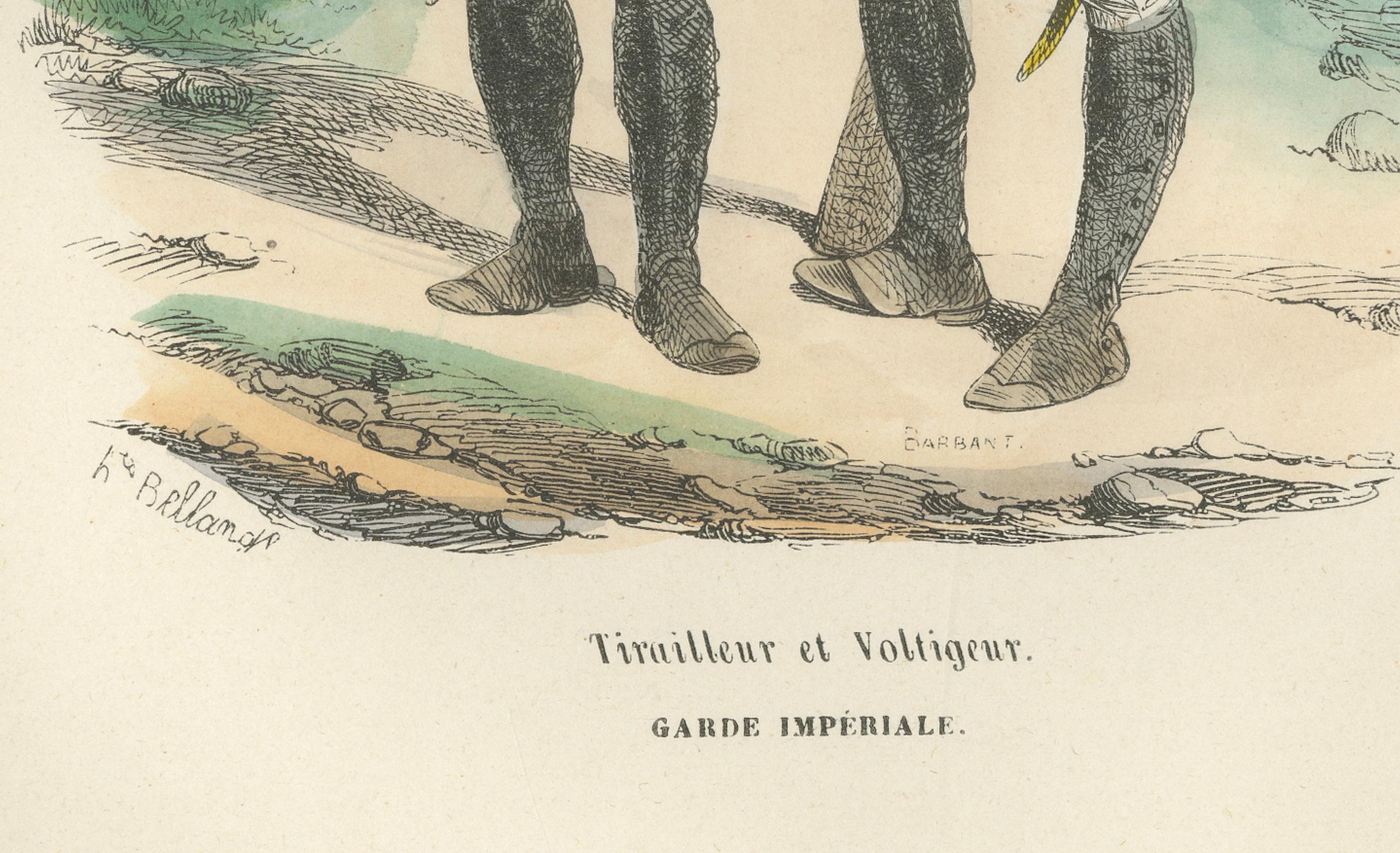 Imperial Guard Tirailleur and Voltigeur, Napoleonic Military Print, c1843
