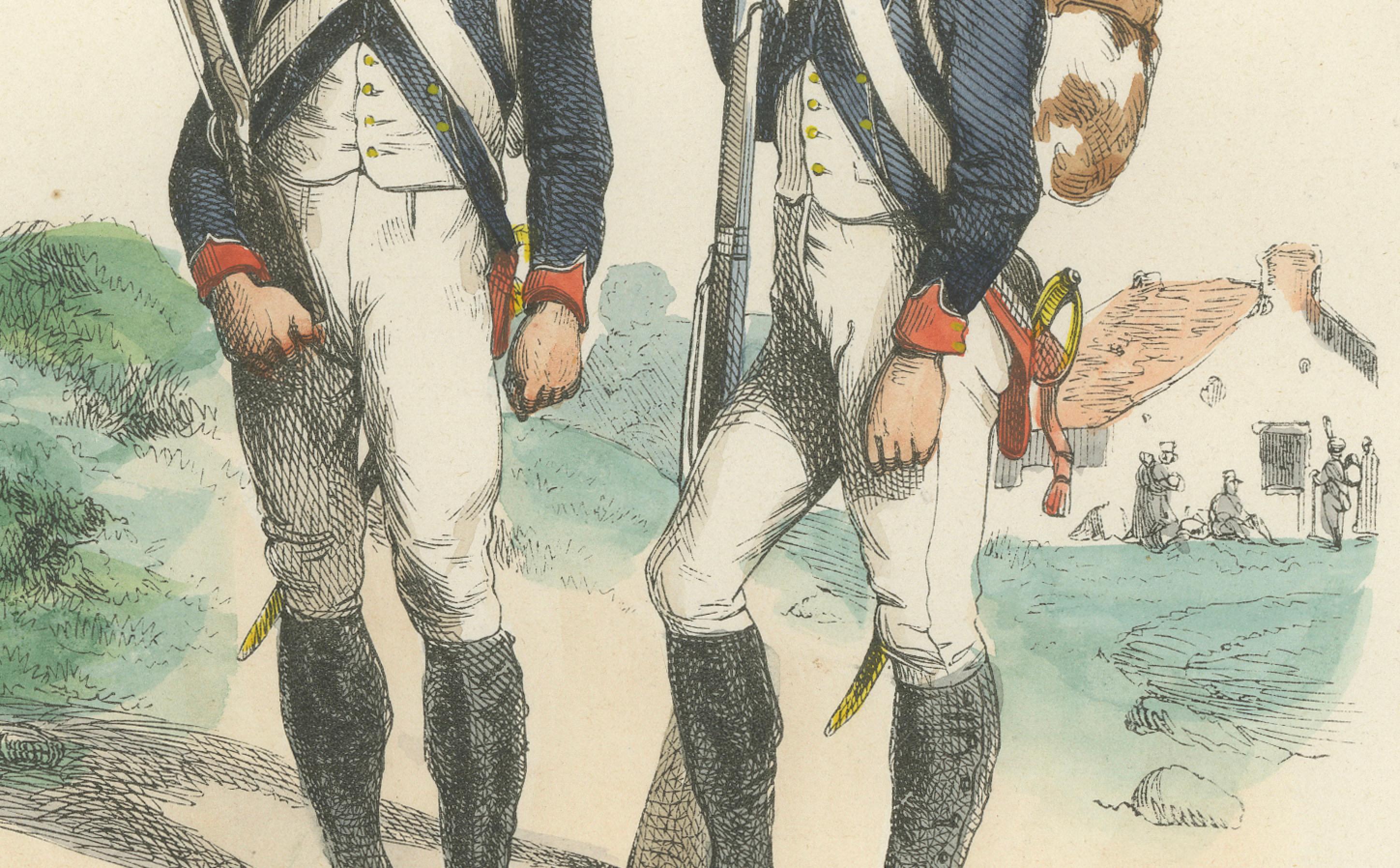 Imperial Guard Tirailleur and Voltigeur, Napoleonic Military Print, c1843