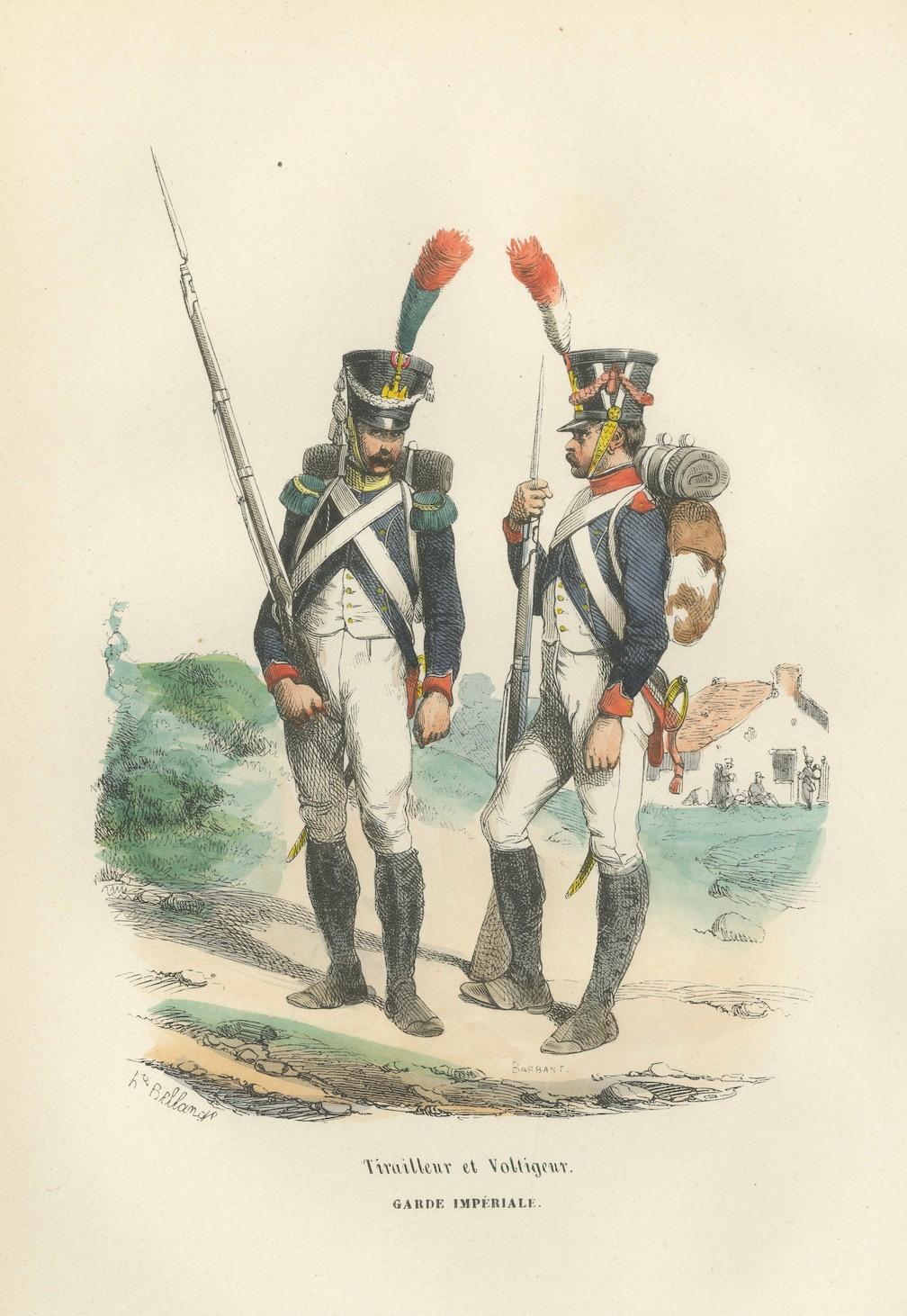 Imperial Guard Tirailleur and Voltigeur, Napoleonic Military Print, c1843