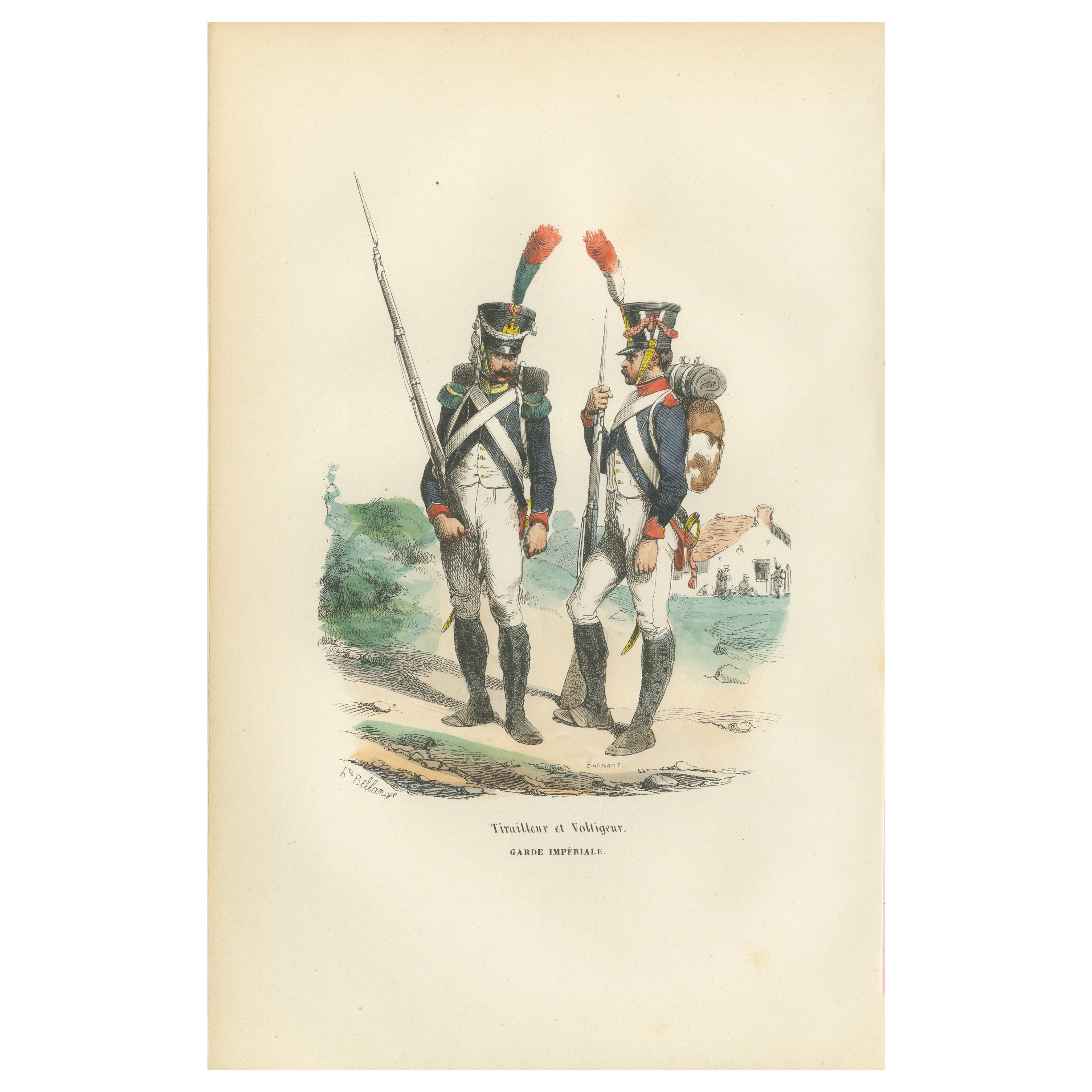 Imperial Guard Tirailleur and Voltigeur, Napoleonic Military Print, c1843