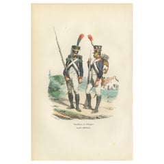 Guardia imperiale Tirailleur e Voltigeur, stampa militare napoleonica, 1843 ca.