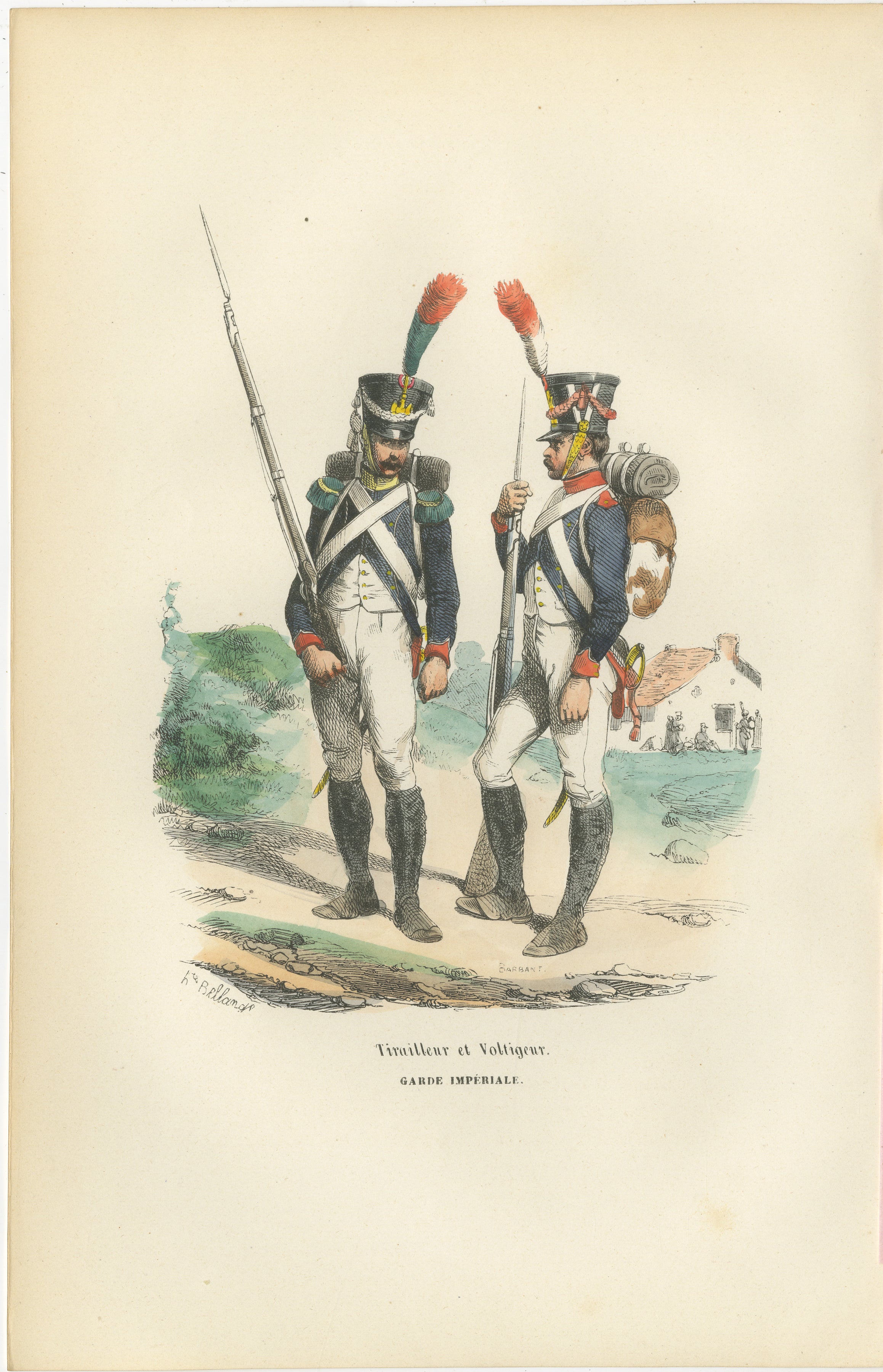 Imperial Guard Tirailleur and Voltigeur, Napoleonic Military Print, c1843