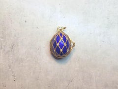 Imperial Guilloche Enamel Gilt Egg Locket Pendant, Workmaster Feodor Afanasiev