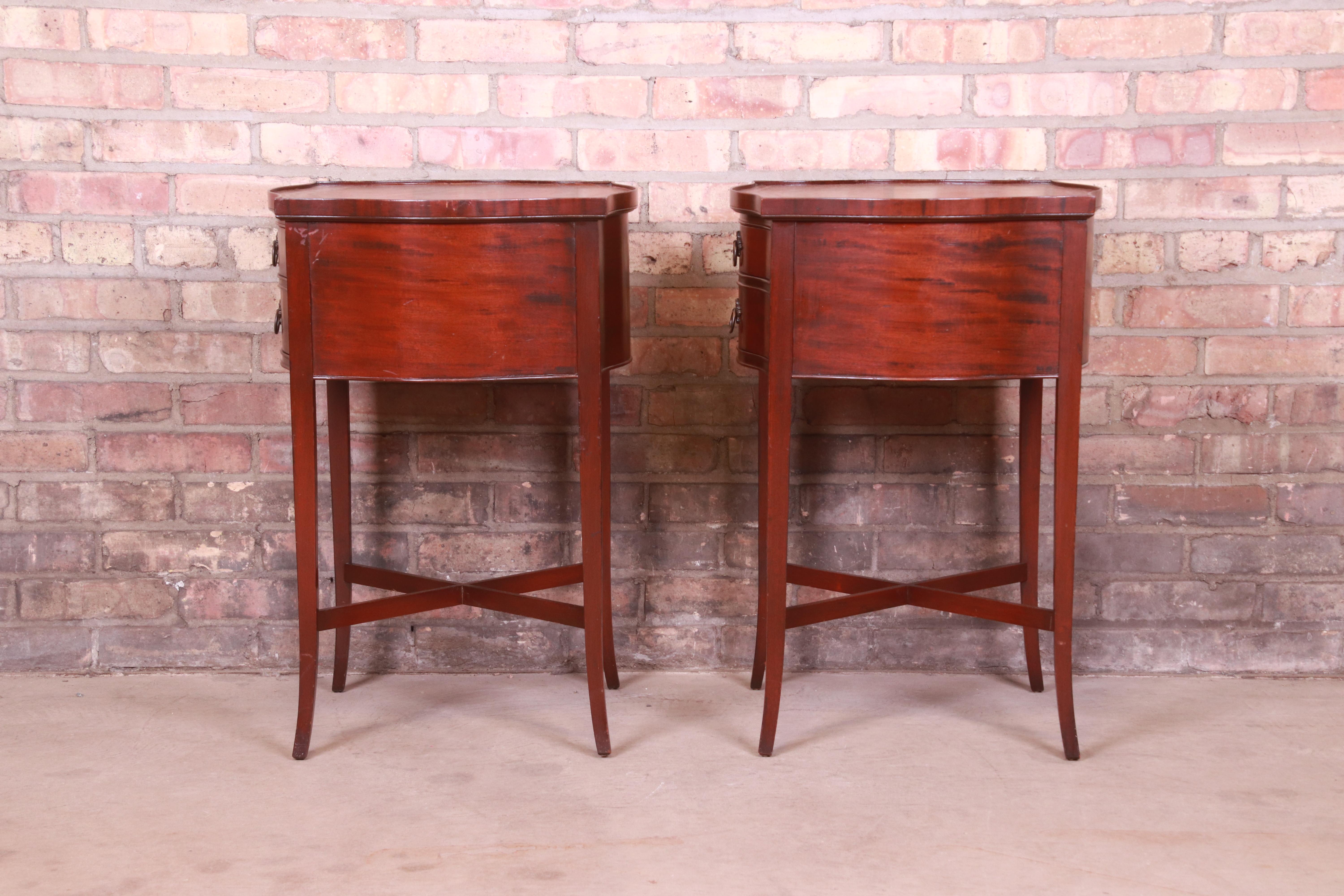 Imperial Hepplewhite Flame Mahogany Leather Top Nightstands, Pair 6
