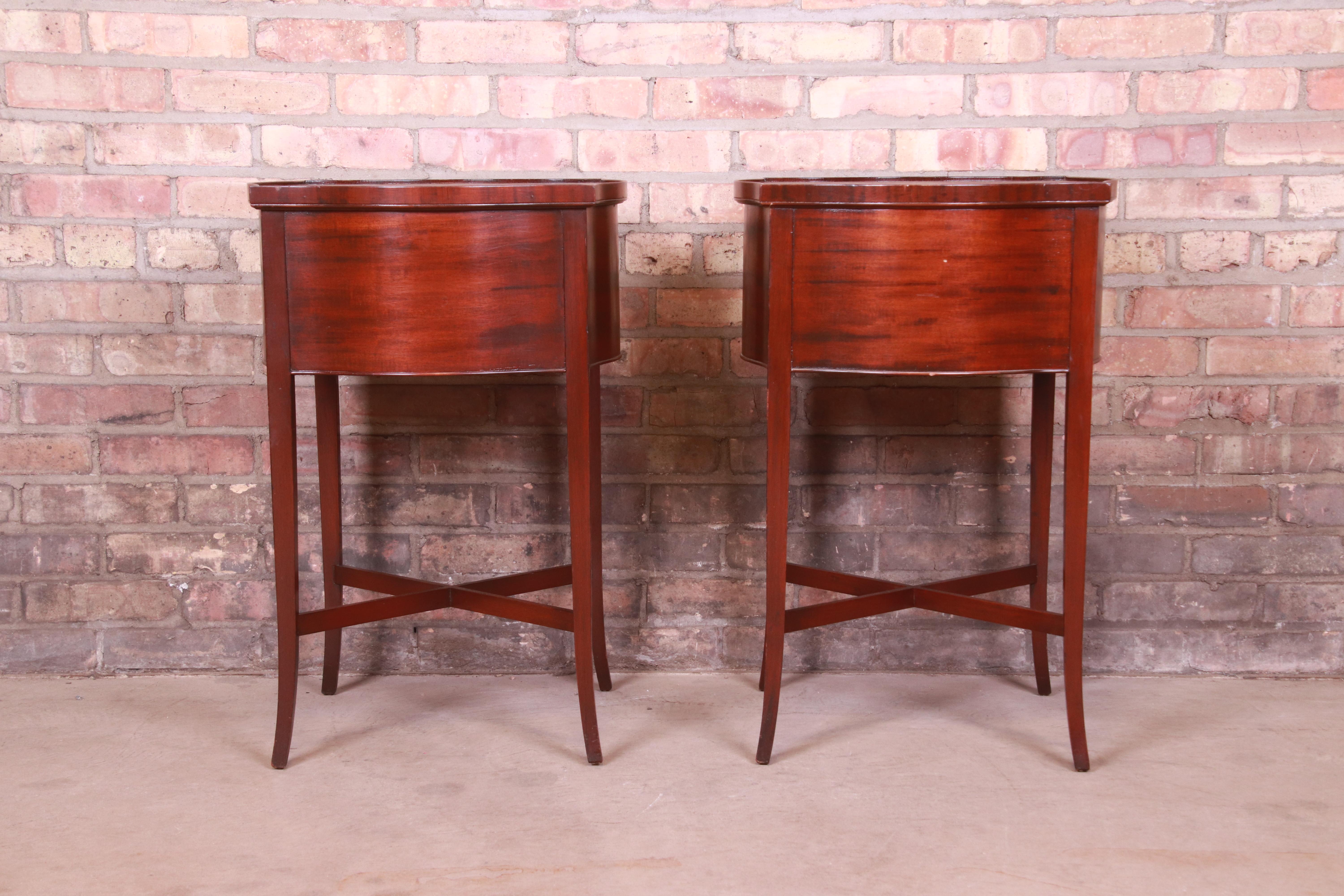 Imperial Hepplewhite Flame Mahogany Leather Top Nightstands, Pair 8
