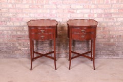 Imperial Hepplewhite Flame Mahogany Leather Top Nightstands, Pair