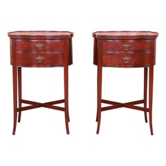 Imperial Hepplewhite Flame Mahogany Leather Top Nightstands, Pair