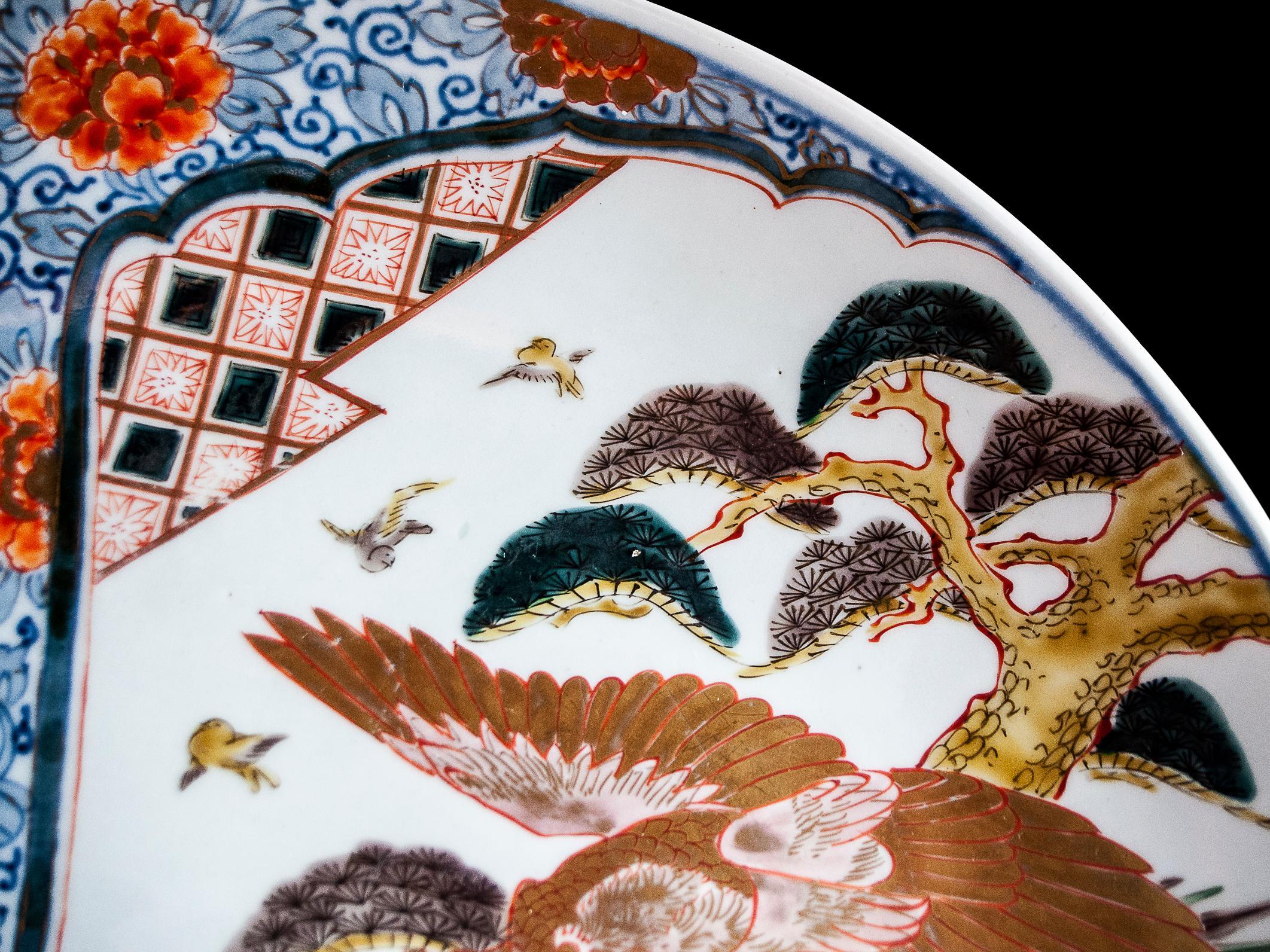 Late 19th Century Imperial Imari Charger with Large Gilded Eagle and Gilded Flying Crane For Sale