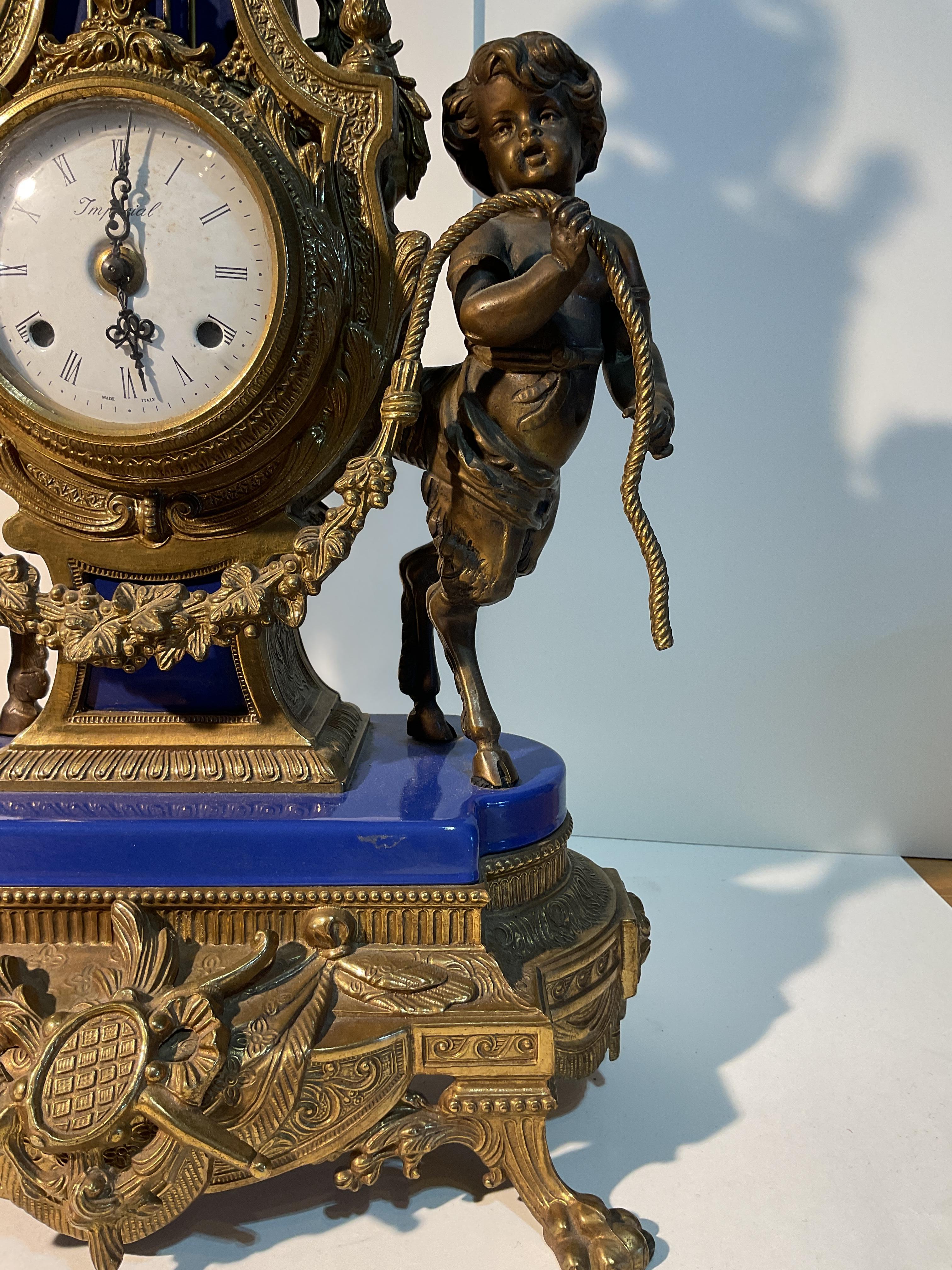 Late 20th Century Imperial Italian Louis XV Style Mantel Clock For Sale
