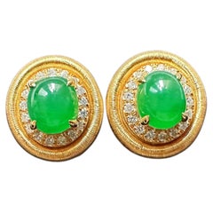 Boucles d'oreilles à halo « Imperial Jade » en diamant de laboratoire de 1,315 carat, en or jaune 18 carats