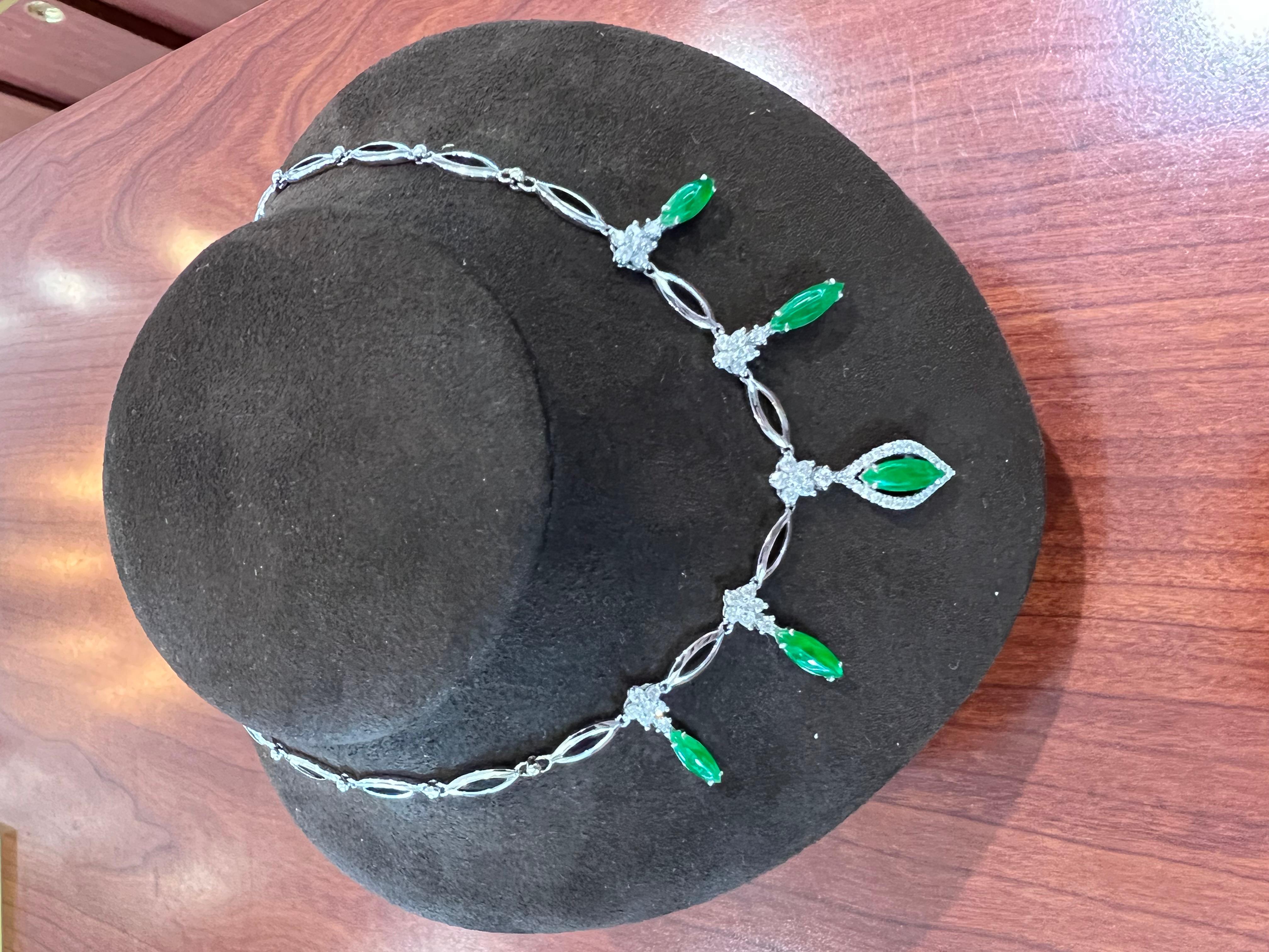 Marquise Cut Imperial Jade & Diamond Necklace For Sale