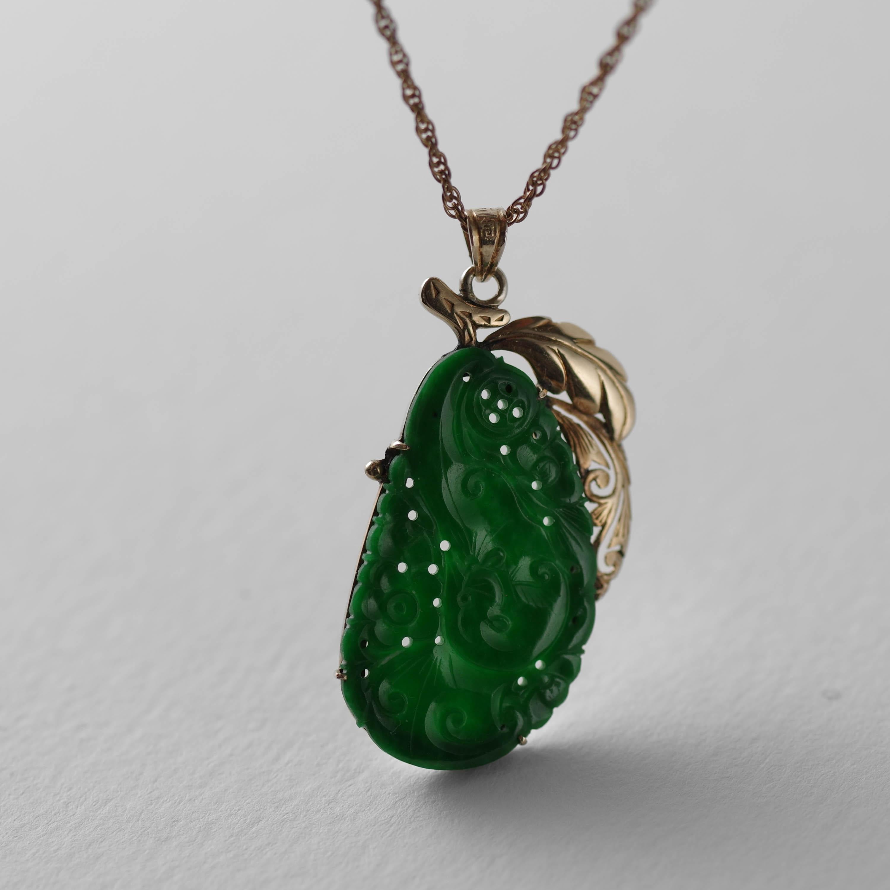 Uncut Jade Pendant, Vivid Green, Impeccable Carving, Certified Untreated Chromium Jade For Sale