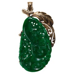 Antique Jade Pendant, Vivid Green, Impeccable Carving, Certified Untreated Chromium Jade
