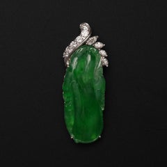 Imperial Jade Pendant Diamonds 18K White Gold Vintage GIA Certified Untreated