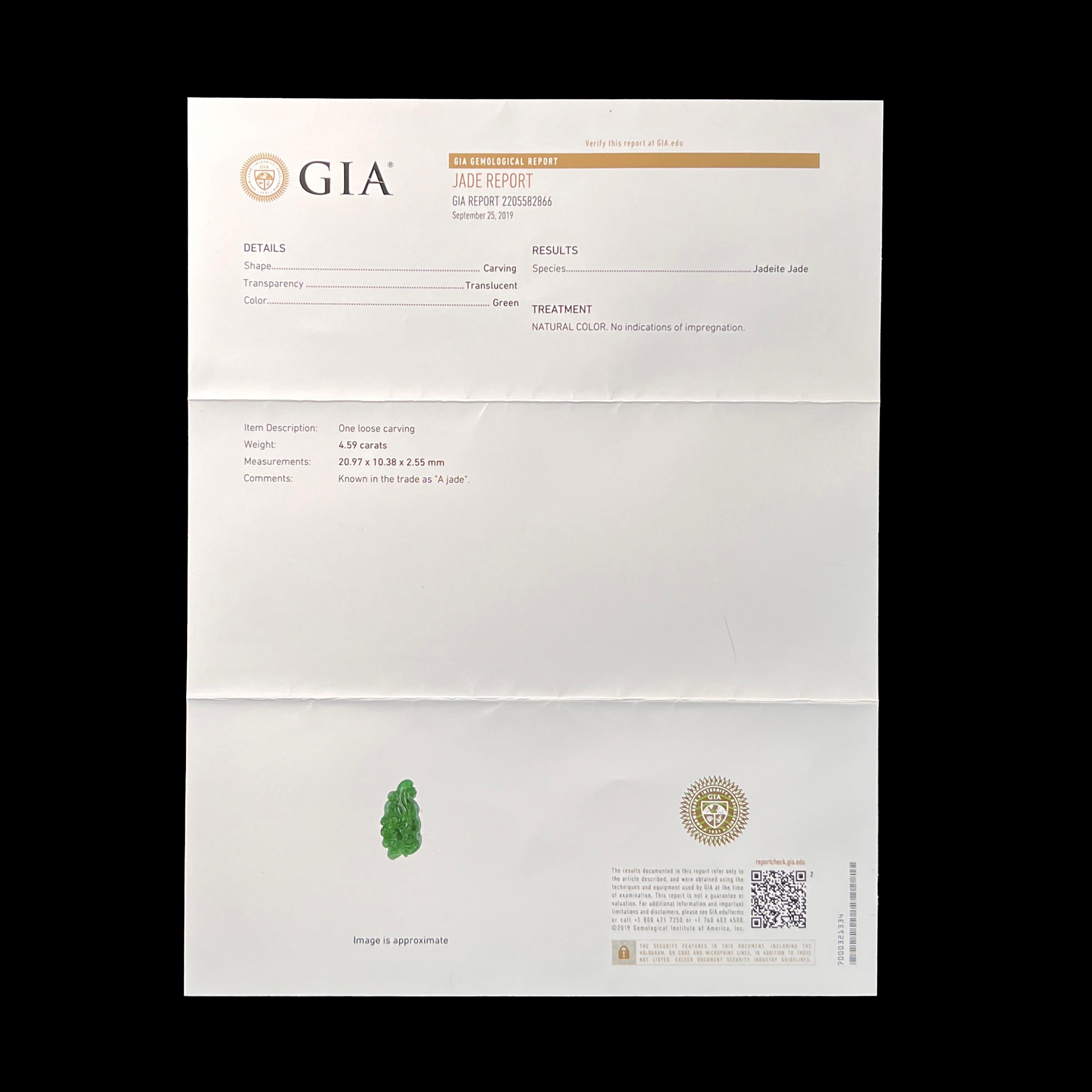 Imperial Jade Pendant, Diamonds, Platinum, Art Deco, GIA Certified Untreated For Sale 8