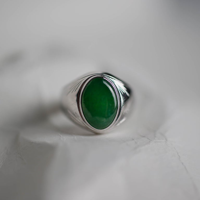 Bague En Jade Impérial De Birmanie Et Zircon Blanc - Argent 925, Taille 6, 7.30 Ct