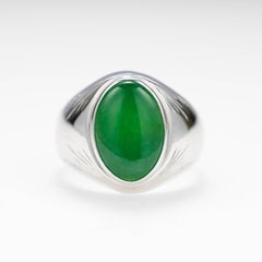 Imperial Jade Men's Ring Midcentury Certified Untreated Jadeite Size 8