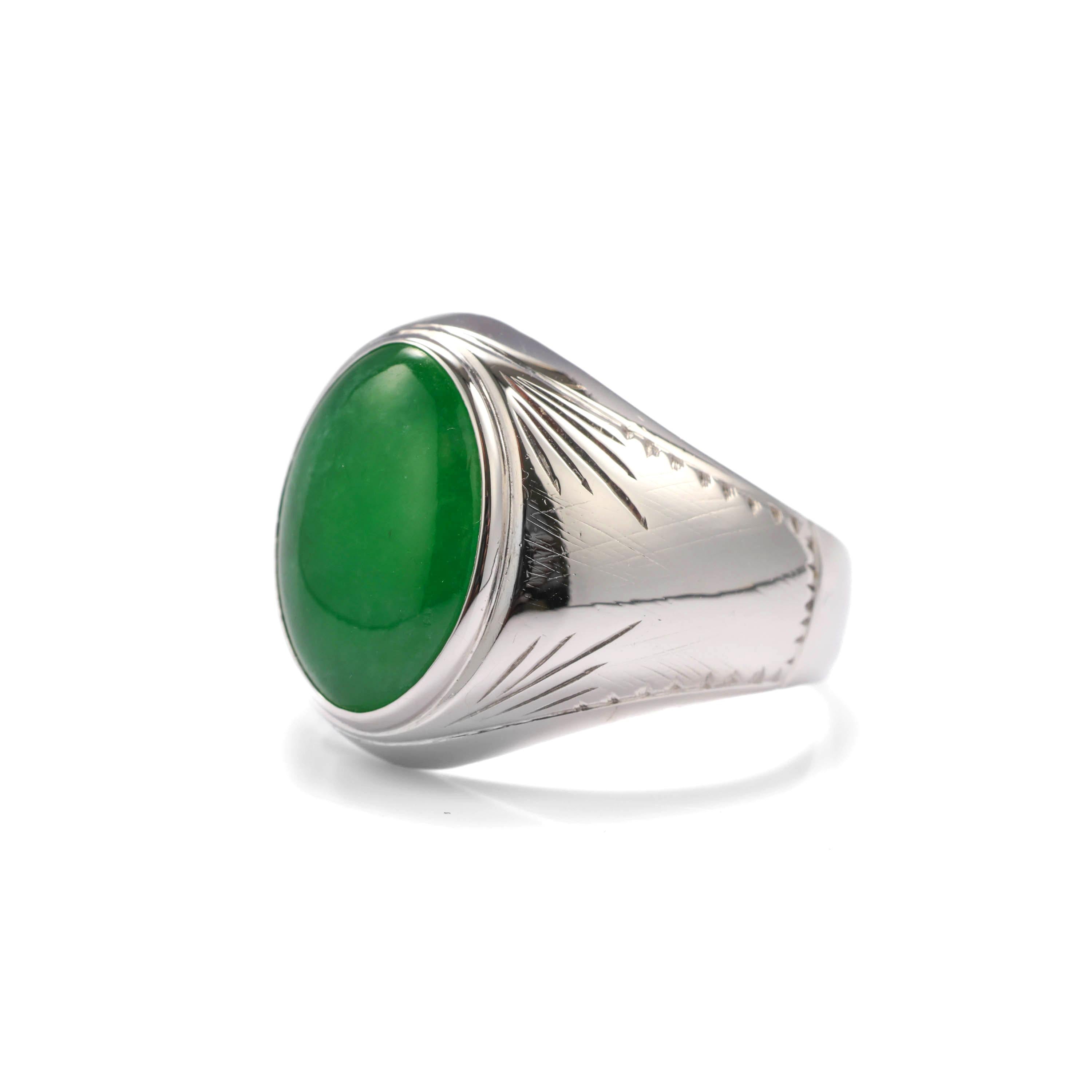 Modern Imperial Jade Men's Ring Midcentury Certified Untreated Jadeite Size 8 For Sale