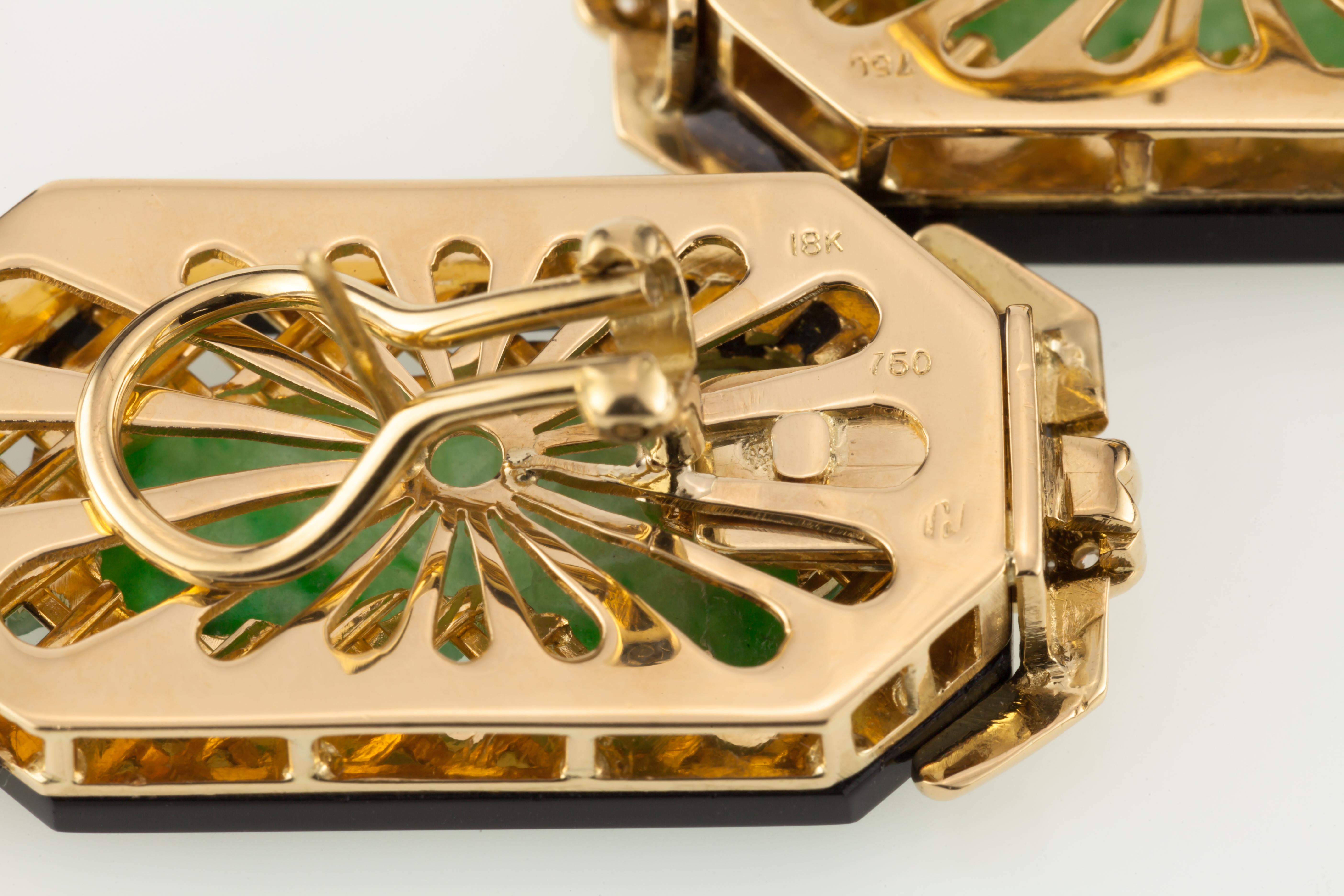 Imperiale Ohrringe aus Jade mit Onyxbordüre und Diamantakzenten aus 18 Karat Gelbgold im Angebot 5