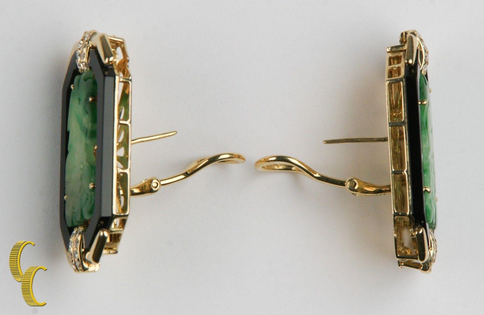 Imperiale Ohrringe aus Jade mit Onyxbordüre und Diamantakzenten aus 18 Karat Gelbgold im Zustand „Hervorragend“ im Angebot in Sherman Oaks, CA