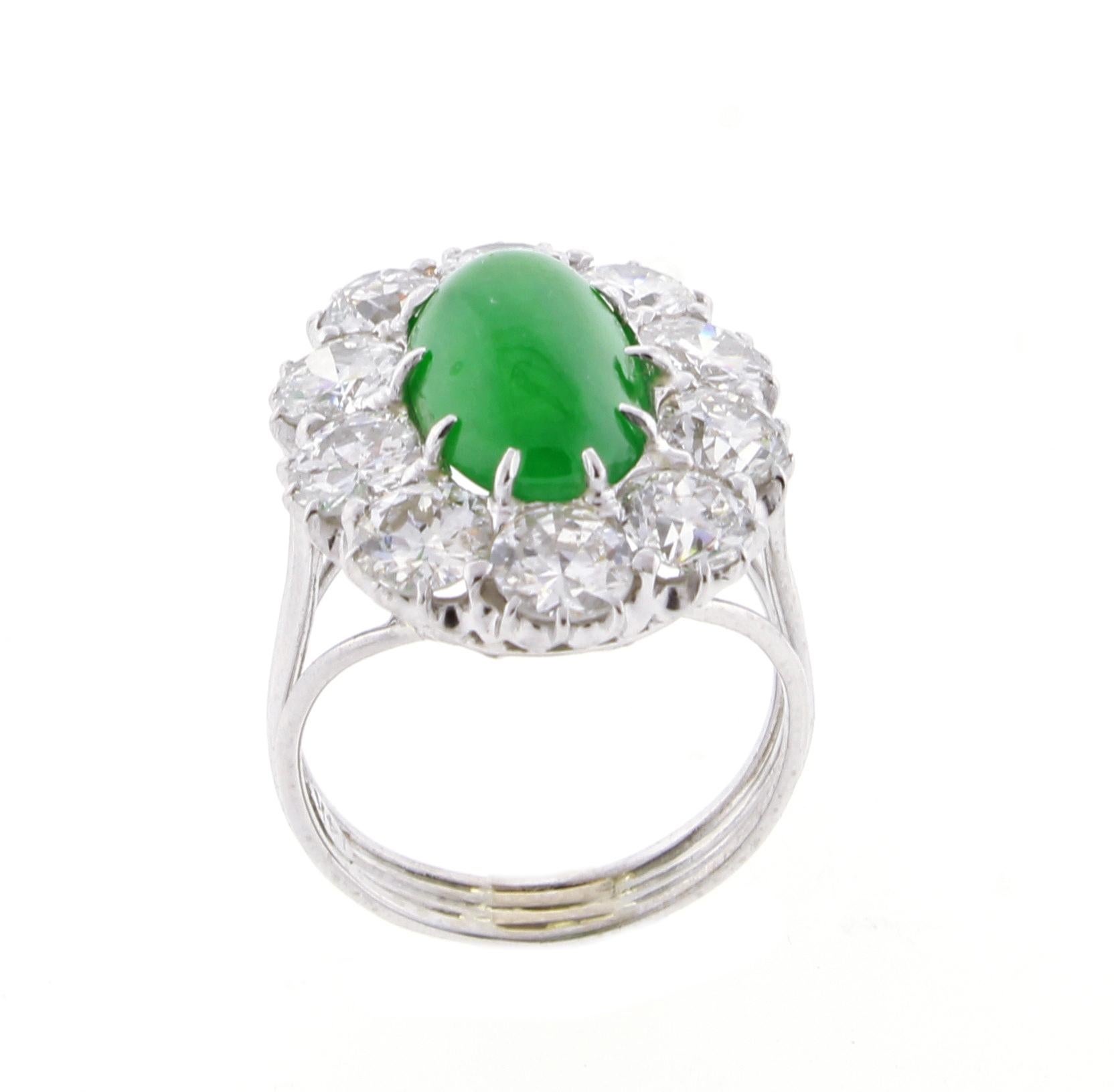 Women's or Men's Imperial Jadeite Jade and Diamond Ring For Sale