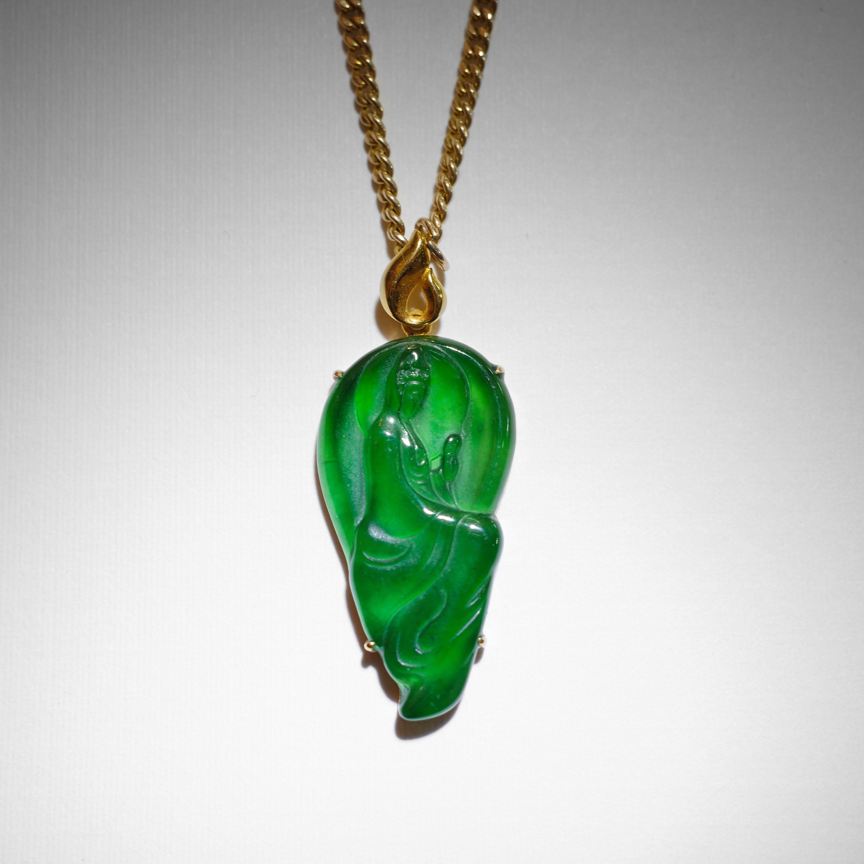 Artisan Imperial Jadeite Jade Carved Pendant Guatemalan Jadeite