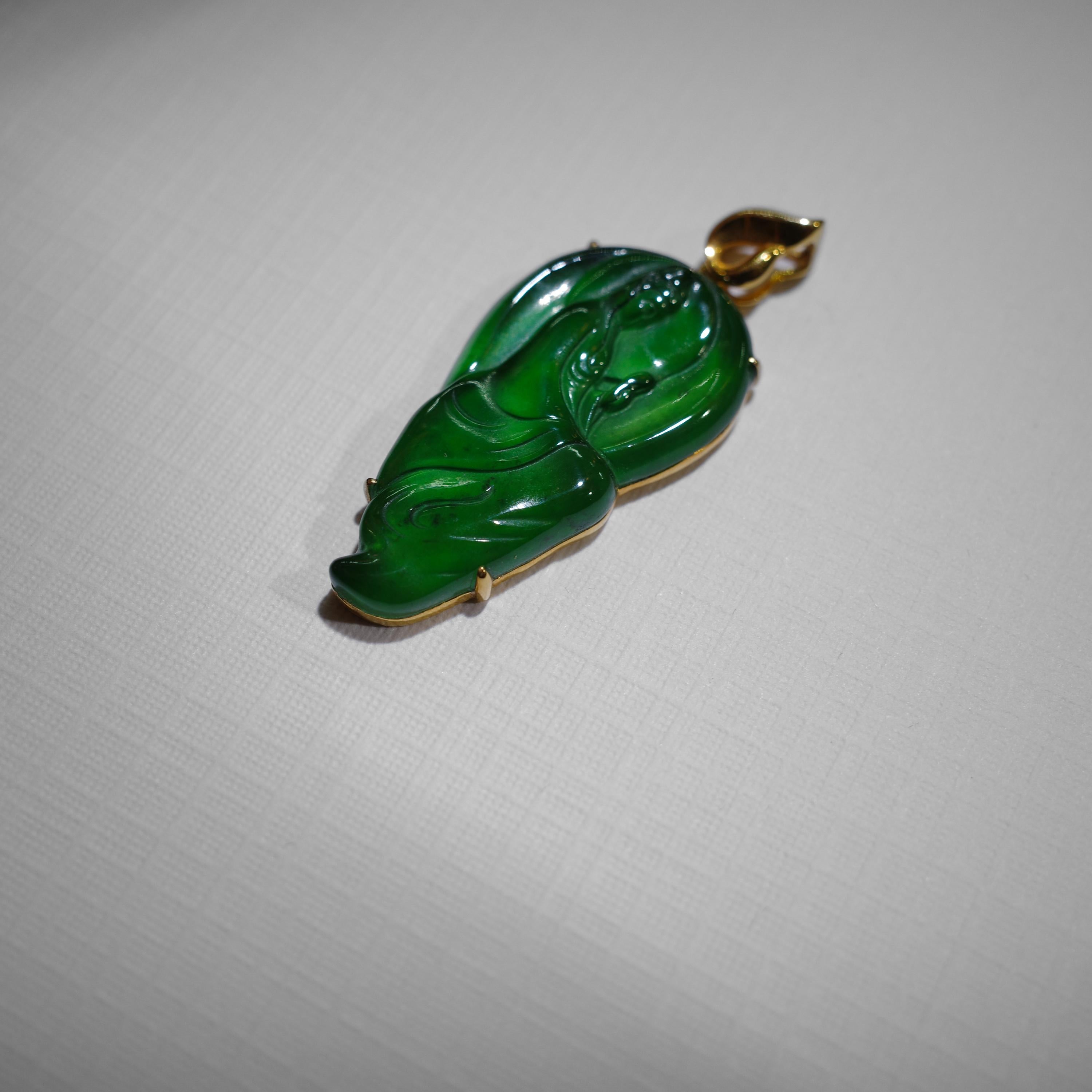 Women's or Men's Imperial Jadeite Jade Carved Pendant Guatemalan Jadeite