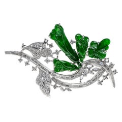 Imperial Jadeit Jade Lily Blume und Diamant Brosche, zertifiziert unbehandelt