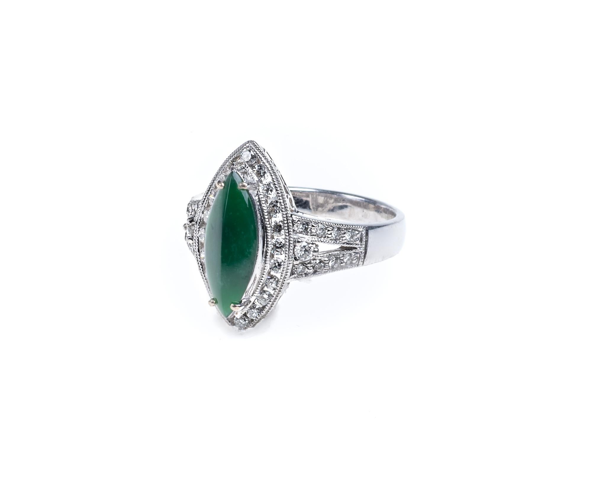 Contemporary Imperial Jadeite Jade Marquise and Diamond Ring, Certified Untreated For Sale
