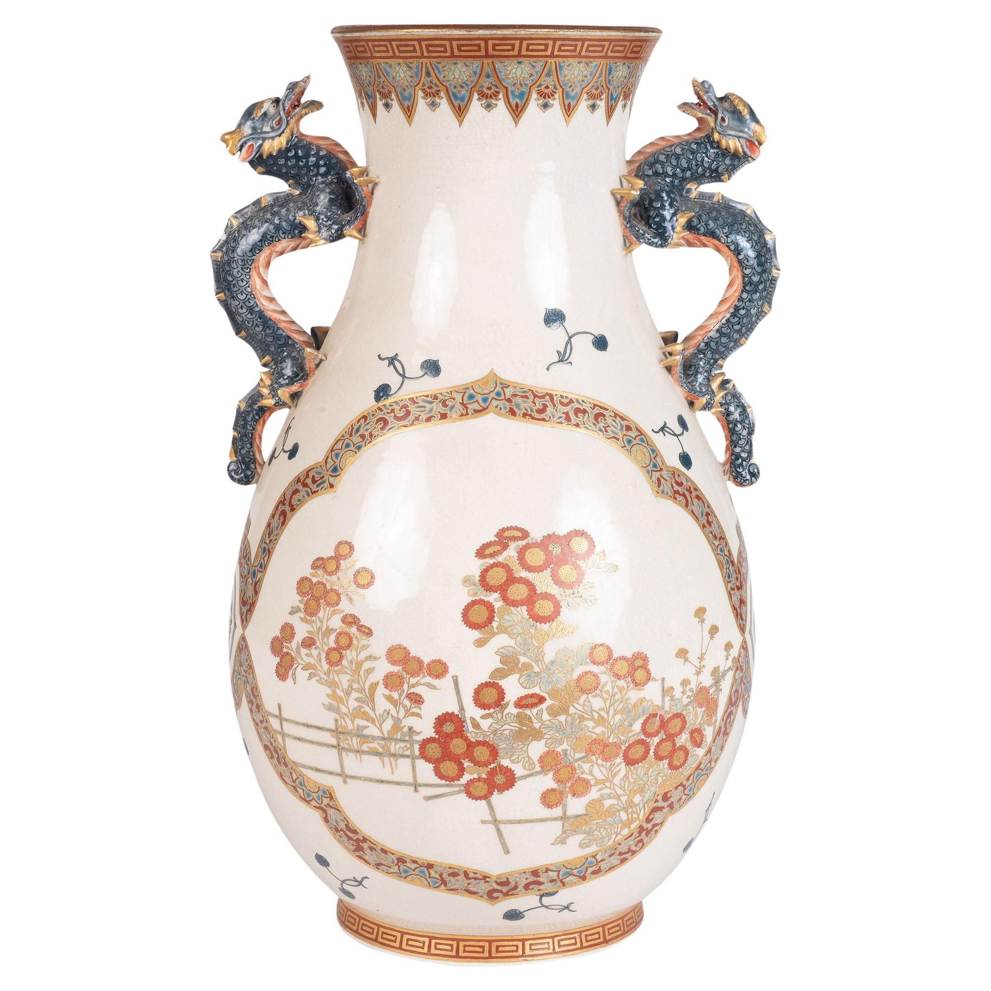 Imperial Japanese Satsuma two handle vase, Meiji period. For Sale