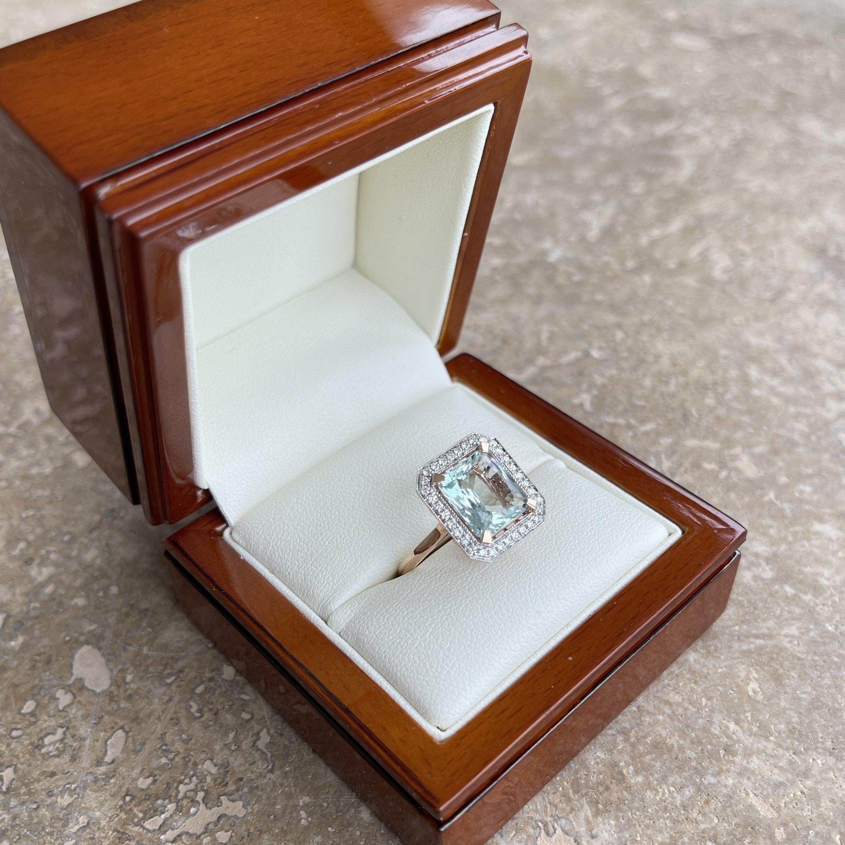 For Sale:  14ct Rose Gold Ring with 3.44ct Aquamarine and Diamond 10