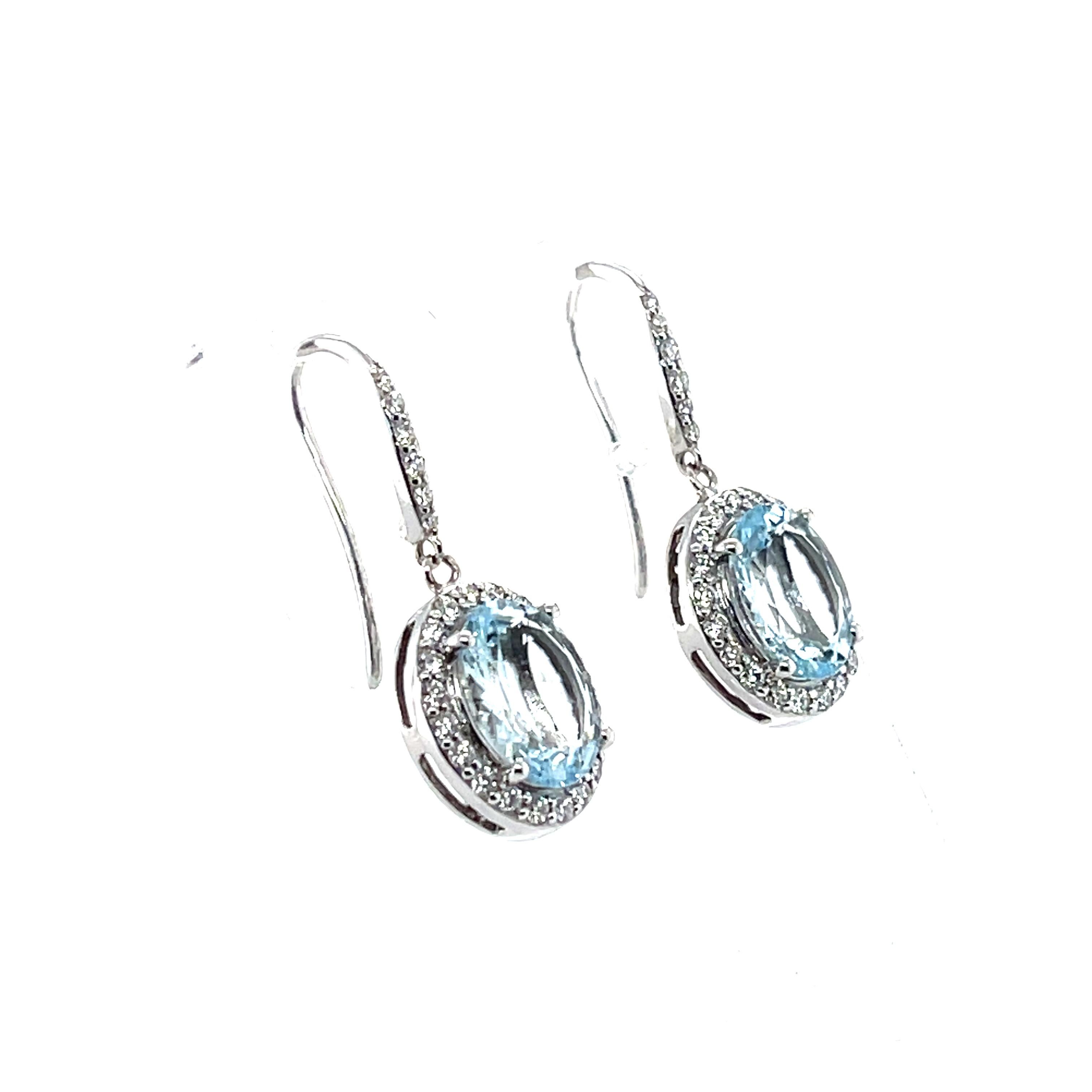 Contemporary Imperial Jewels 14ct White Gold Aquamarine and Diamond Earrings For Sale