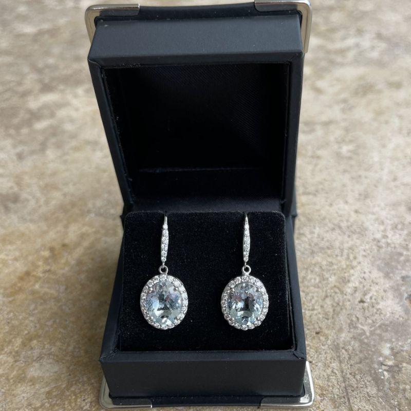 Imperial Jewels 14ct White Gold Aquamarine and Diamond Earrings In New Condition For Sale In Sydney, NSW