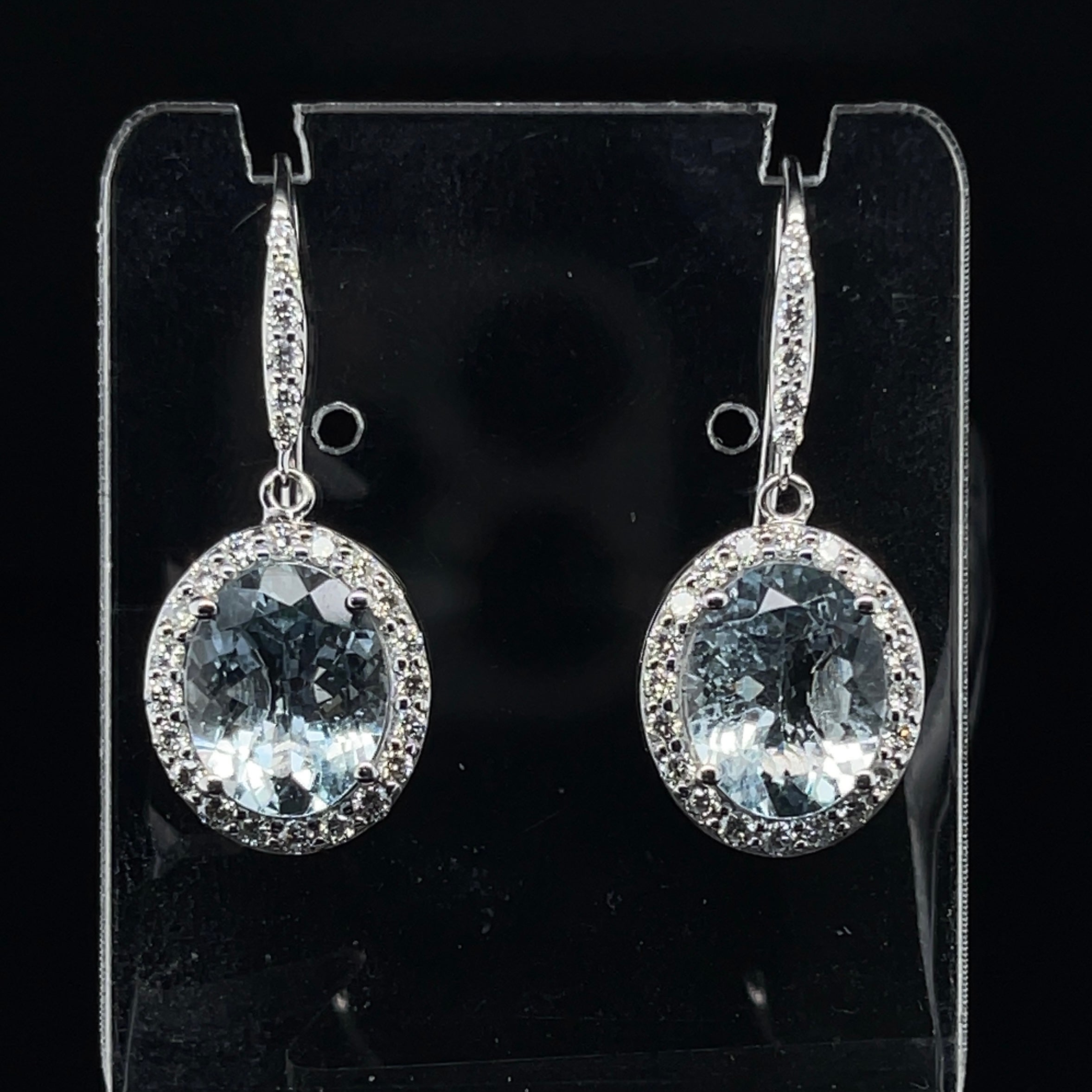 Oval Cut Imperial Jewels 14ct White Gold Aquamarine and Diamond Earrings For Sale