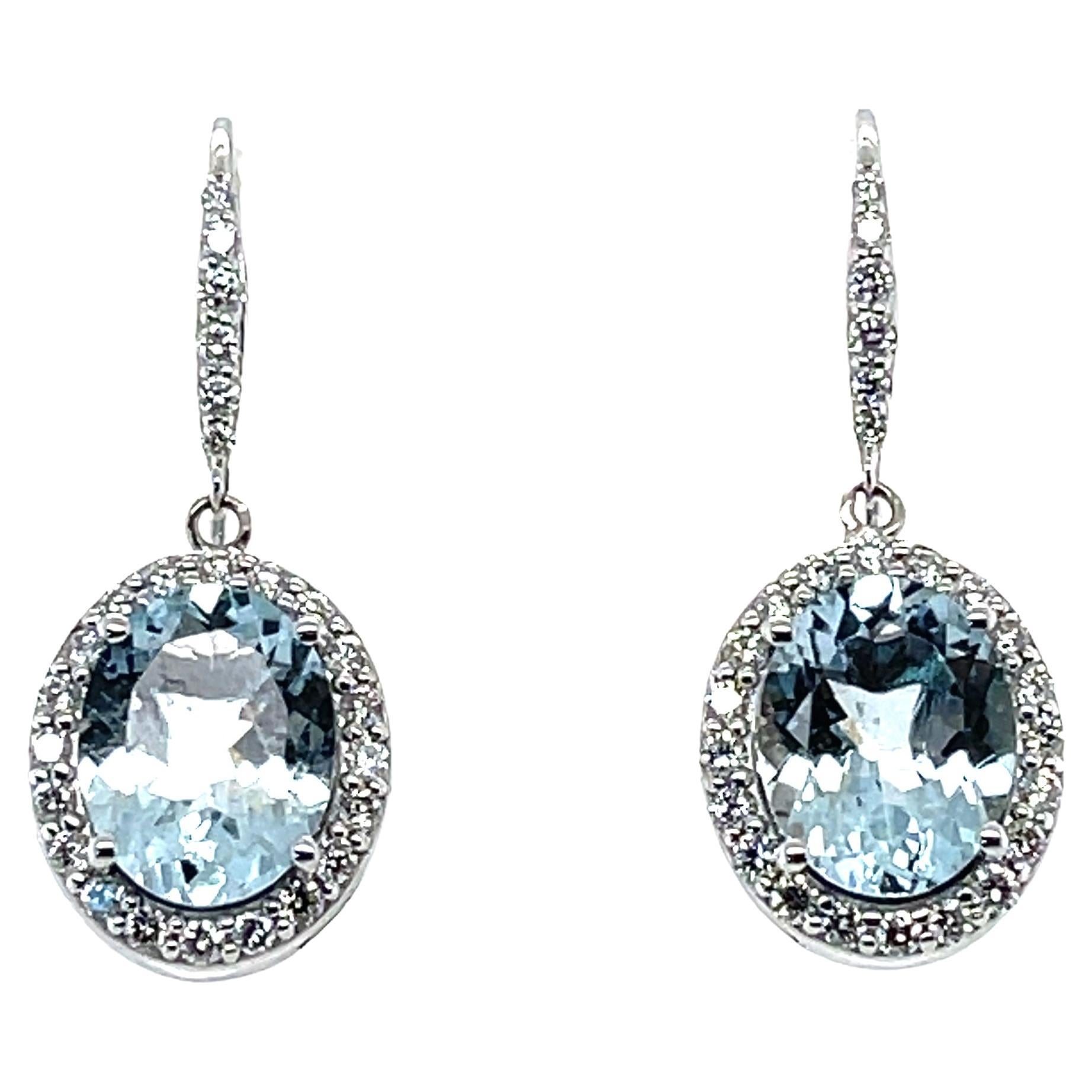 Imperial Jewels 14ct White Gold Aquamarine and Diamond Earrings For Sale