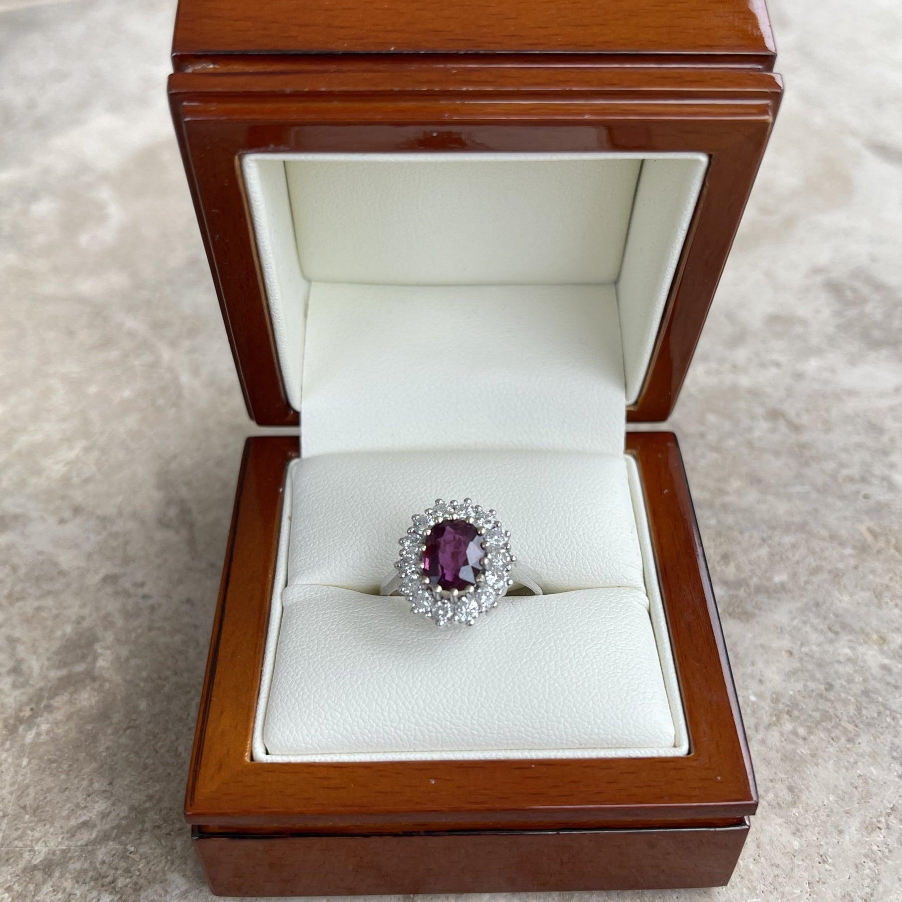 For Sale:  14ct White Gold Ruby and Diamond Ring 7