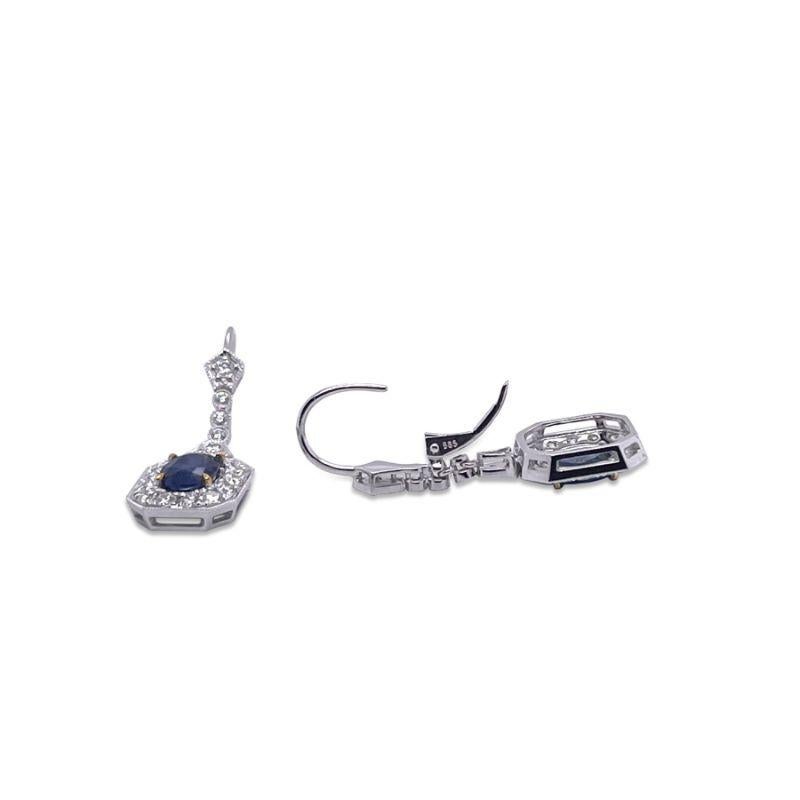 Contemporary Imperial Jewels 14ct White Gold Sapphire and Diamond Earrings For Sale