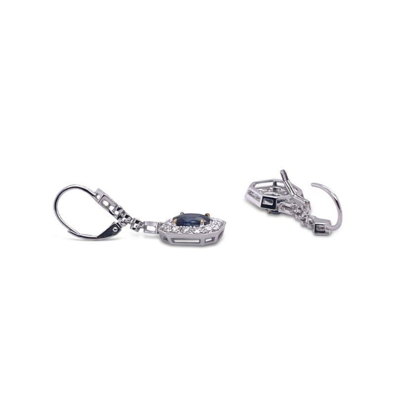 Oval Cut Imperial Jewels 14ct White Gold Sapphire and Diamond Earrings For Sale