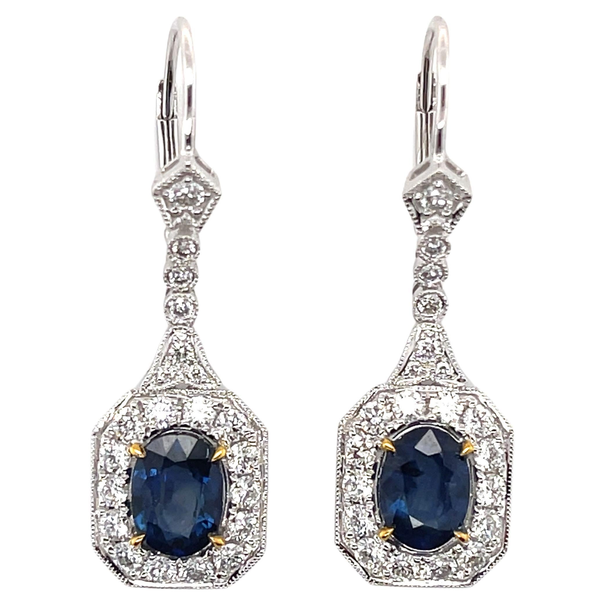 Imperial Jewels 14ct White Gold Sapphire and Diamond Earrings For Sale