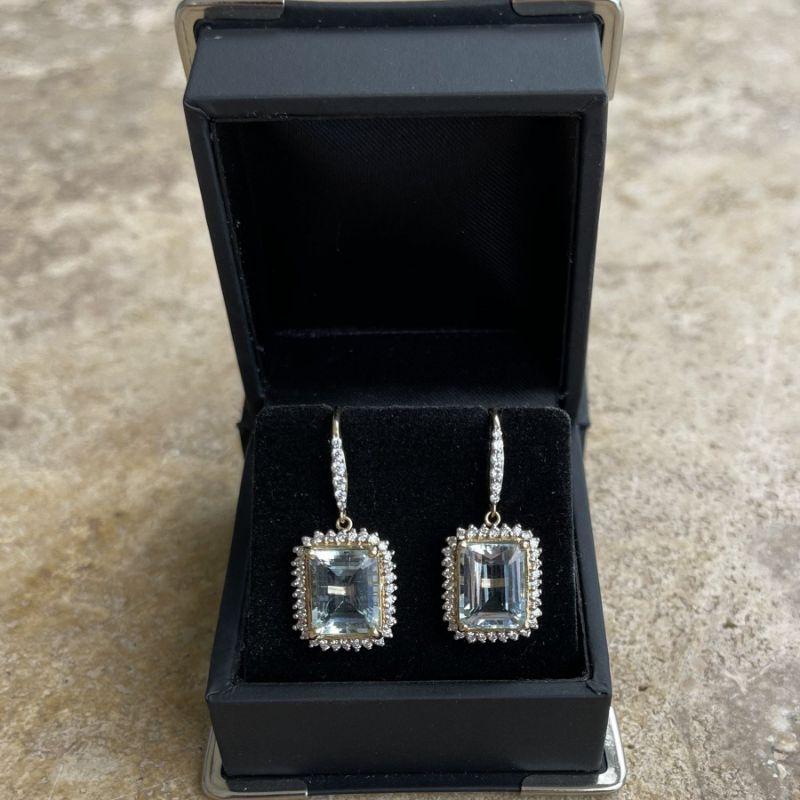 Imperial Jewels 14ct Yellow Gold Aquamarine and Diamond Earrings In New Condition For Sale In Sydney, NSW