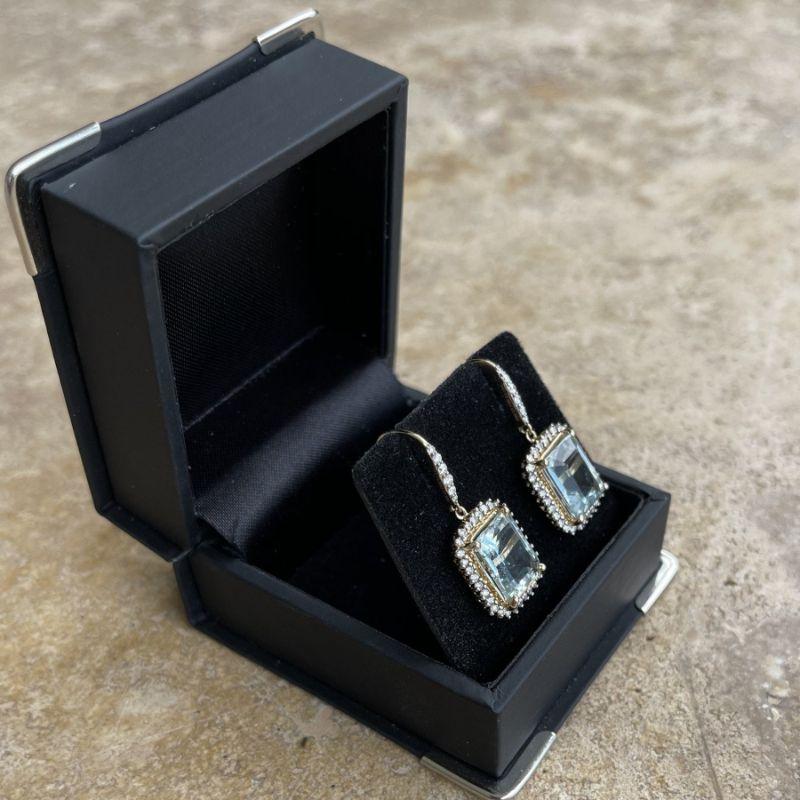Imperial Jewels 14ct Yellow Gold Aquamarine and Diamond Earrings For Sale 1