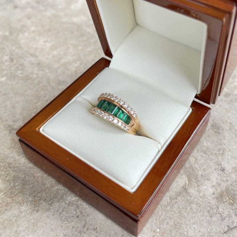 For Sale:  18ct Rose Gold Eight Stone Emerald and Diamond Dress Ring 9