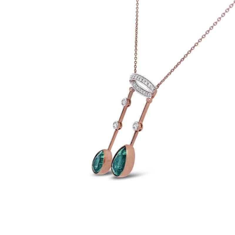 Contemporary 18ct Rose Gold Emerald and Diamond Pendant and Necklace For Sale
