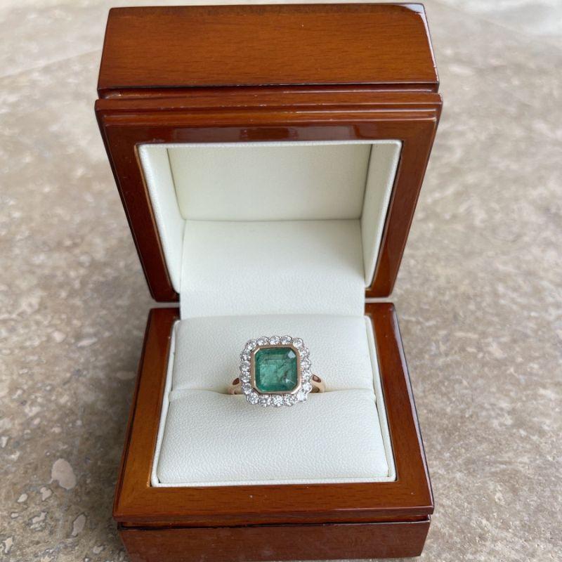 For Sale:  Imperial Jewels 18ct Rose Gold Emerald and Diamond Ring 7